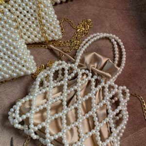 Elegant Beige Pearl Potli Bag – Designer Wedding & Party Pouch | Karigra