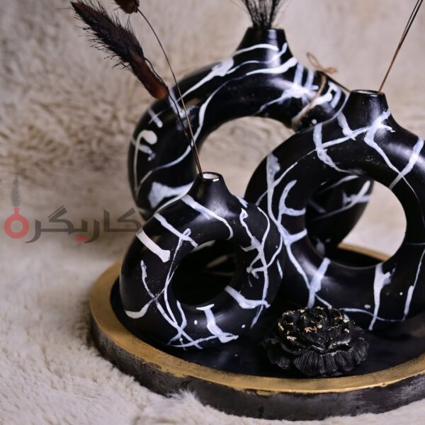 Abstract Black with White Stripes Donut Vase (Set of 5) Without Flowers | Karigra - Image 3