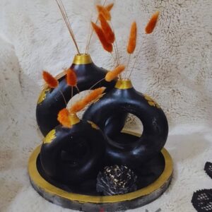 Black Donut-Shaped Vase Set with Texture Art Without Flowers (5pcs) | Karigra