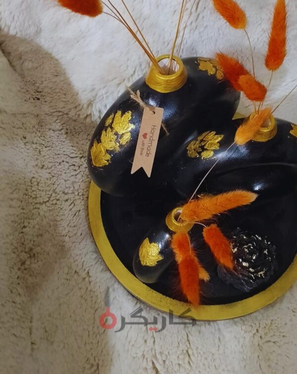Black Donut-Shaped Vase Set with Texture Art Without Flowers (5pcs) | Karigra - Image 2