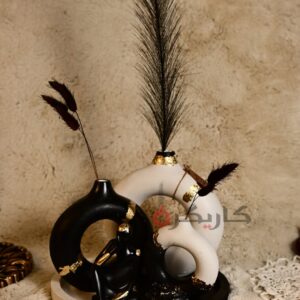 Elegant Modern Abstract Black and White Donut (Vase Set of 5) Embellished with Gold Leaf
