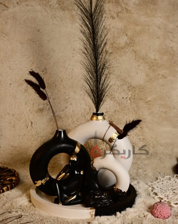 Elegant Modern Abstract Black and White Donut (Vase Set of 5) Embellished with Gold Leaf