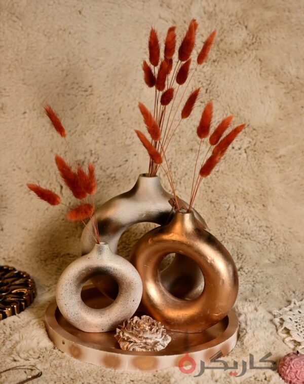 Elegant Modern Abstract Golden Black Donut Vase (Set of 5) | Karigra