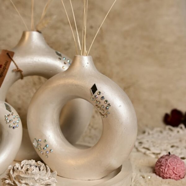 Elegant Modern Satin White Donut (Set of 5) Embellished with Stones and Mirrors | Karigra - Image 2