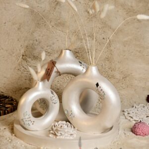 Elegant Modern Satin White Donut (Set of 5) Embellished with Stones and Mirrors | Karigra