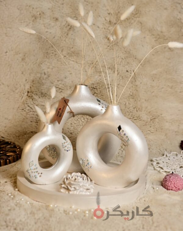 Elegant Modern Satin White Donut (Set of 5) Embellished with Stones and Mirrors | Karigra
