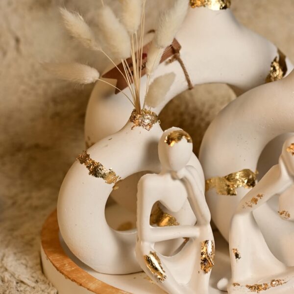 Elegant Modern White Gold Leaf Embellished Donut (Set of 6) with Two Abstract Thinkers | Karigra - Image 5