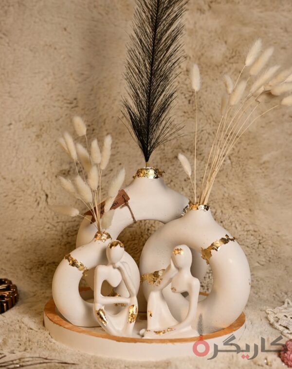 Elegant Modern White Gold Leaf Embellished Donut (Set of 6) with Two Abstract Thinkers | Karigra