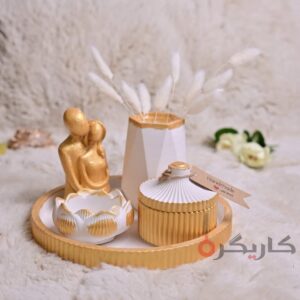 Elegant White Golden Home Decor (Set of 5) Without Flowers | Karigra