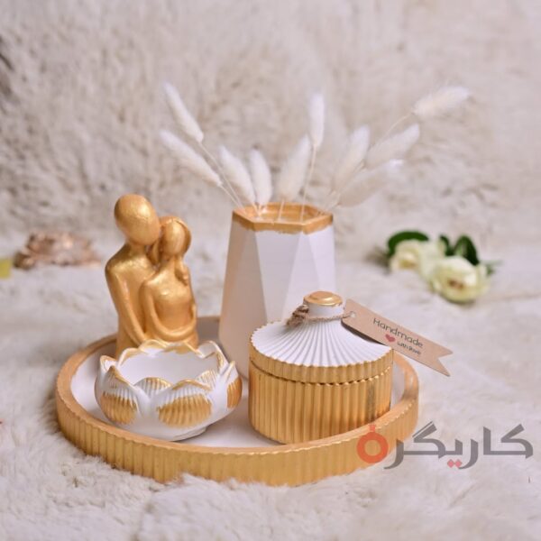 Elegant White Golden Home Decor (Set of 5) Without Flowers | Karigra