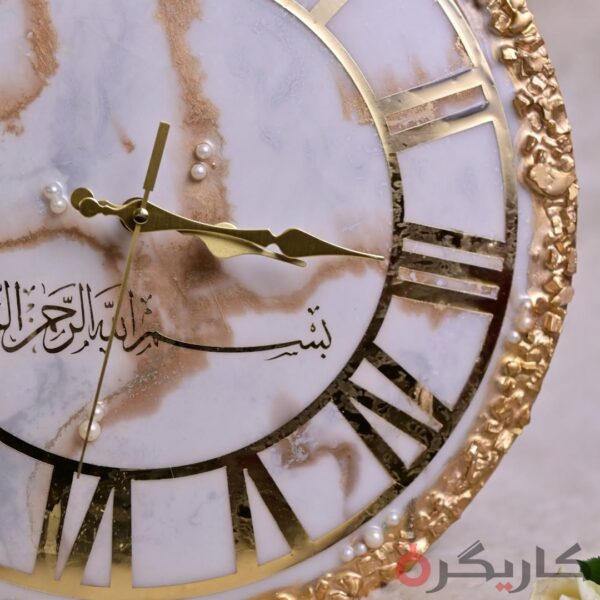 Luxurious White & Gold Resin Clock 13 Inches | Karigra - Image 2