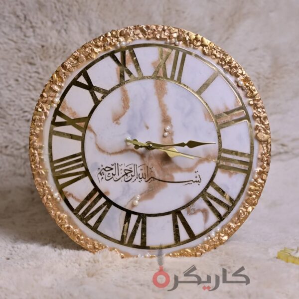 Luxurious White & Gold Resin Clock 13 Inches | Karigra