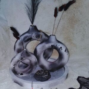 Modern Black Abstract Donut Vase Set – 5 Piece Decorative Sculpture | Karigra