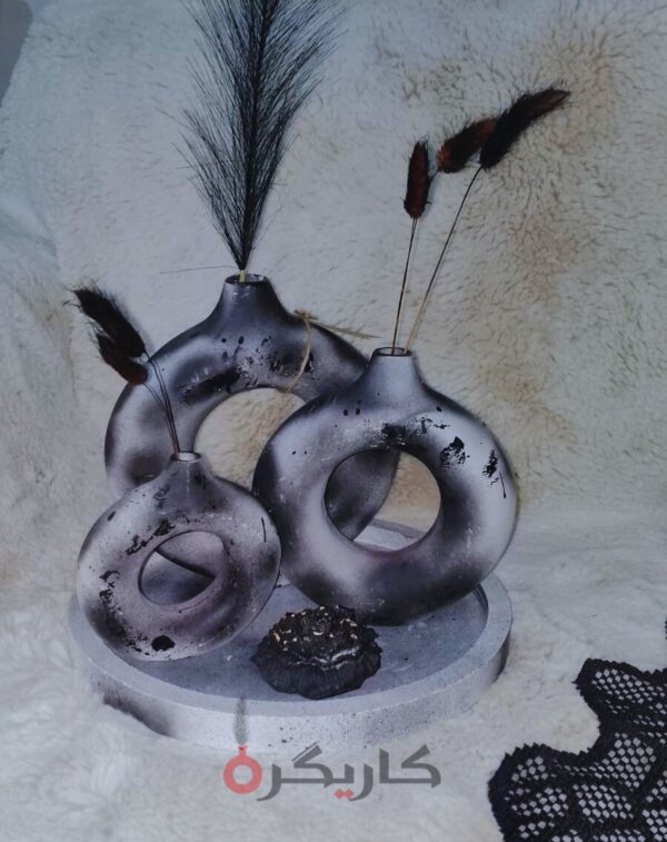 Modern Black Abstract Donut Vase Set – 5 Piece Decorative Sculpture | Karigra