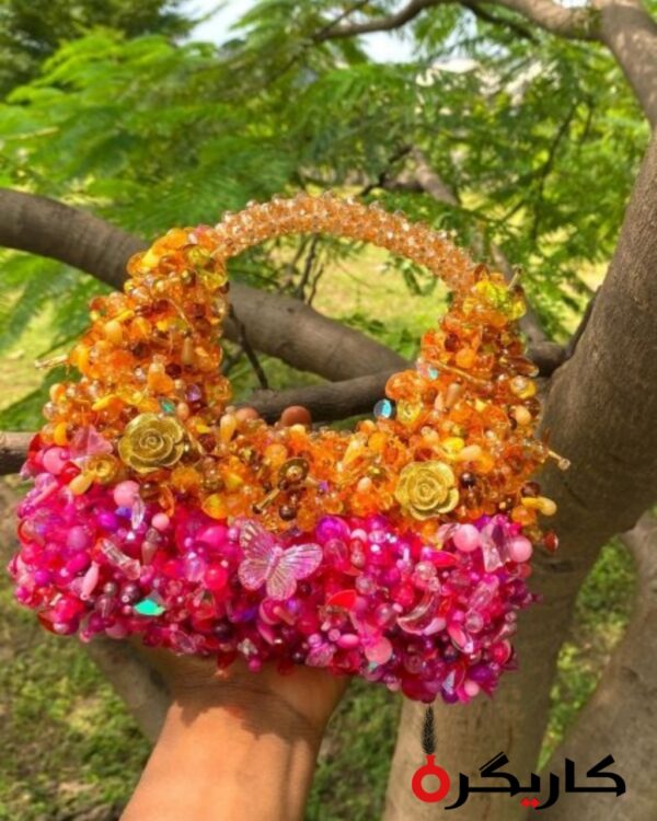Handmade Beaded Handbags – Luxury Elegant Floral Bead Designs in Black & White Color Combinations