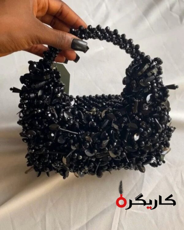Handmade Beaded Handbags – Luxury Elegant Floral Bead Designs in Black & White Color Combinations - Image 2