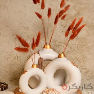 White Golden Texture Art Donut Vase (Set of 5) Without Flowers | Karigra