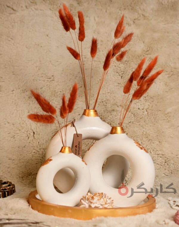 White Golden Texture Art Donut Vase (Set of 5) Without Flowers | Karigra