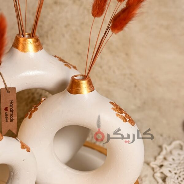 White Golden Texture Art Donut Vase (Set of 5) Without Flowers | Karigra - Image 2